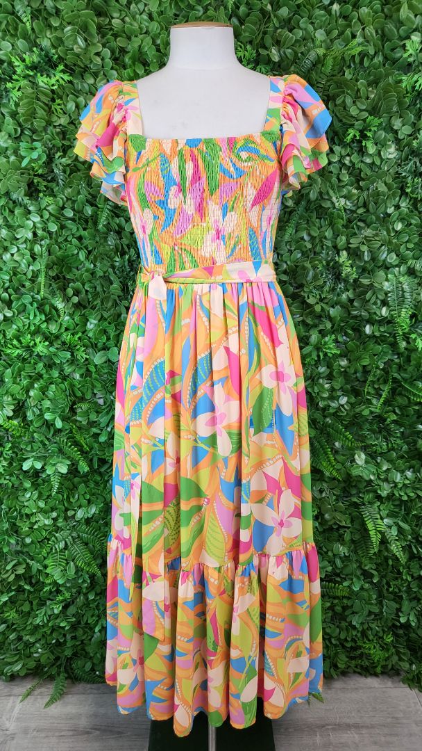 Halo & Hazard Fluro Frill Sleeve Dress BNWT (10)