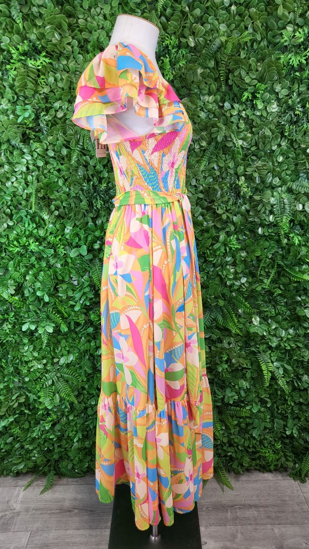 Halo & Hazard Fluro Frill Sleeve Dress BNWT (10)