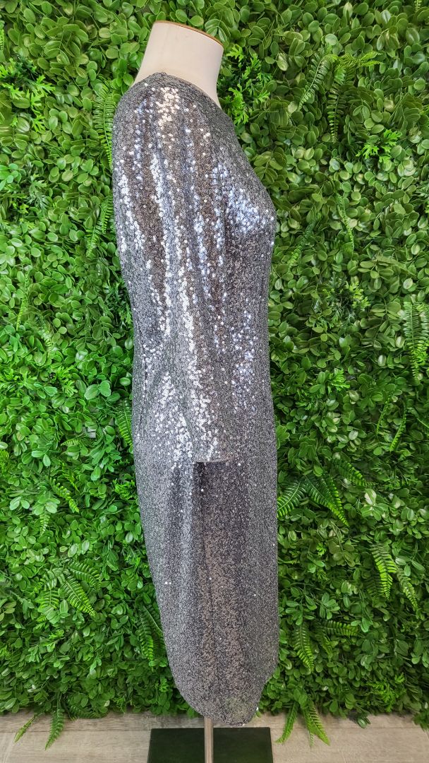 Adrianna Papell Silver Sequin Sheath Dress (10)