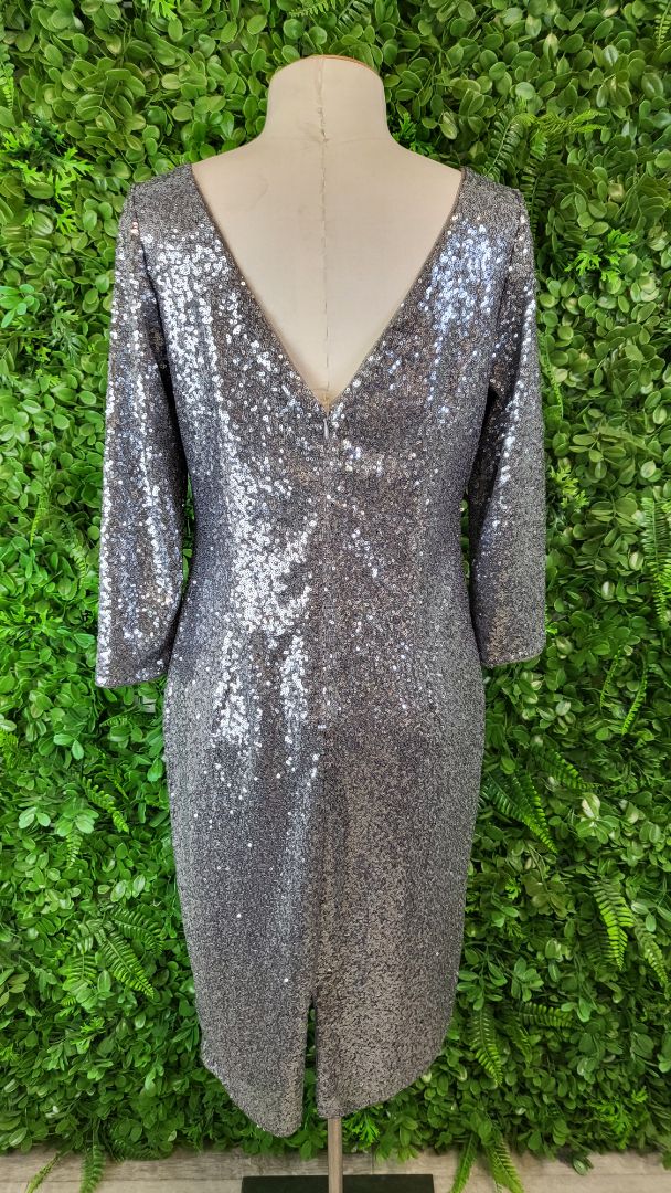 Adrianna Papell Silver Sequin Sheath Dress (10)