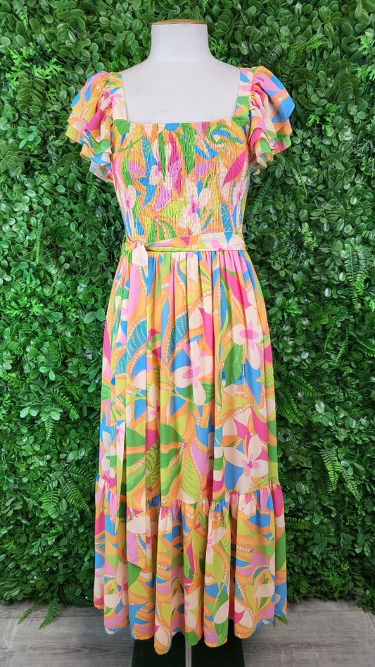 Halo & Hazard Fluro Frill Sleeve Dress BNWT (10)
