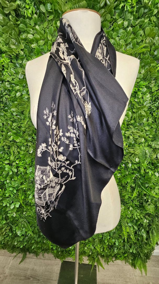 Ink and cream Oriental print square