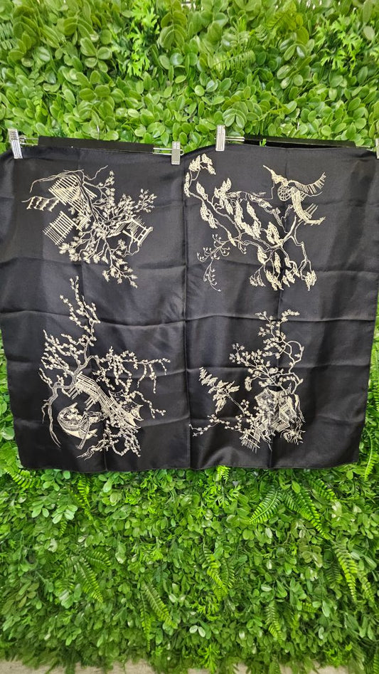 Ink and cream Oriental print square