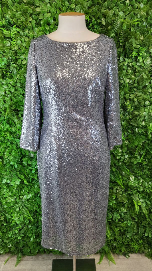 Adrianna Papell Silver Sequin Sheath Dress (10)