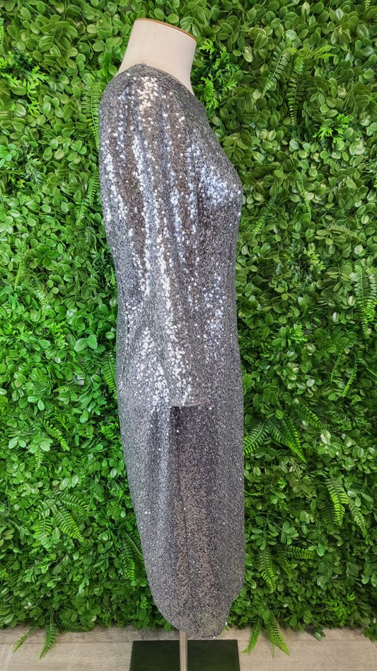 Adrianna Papell Silver Sequin Sheath Dress (10)