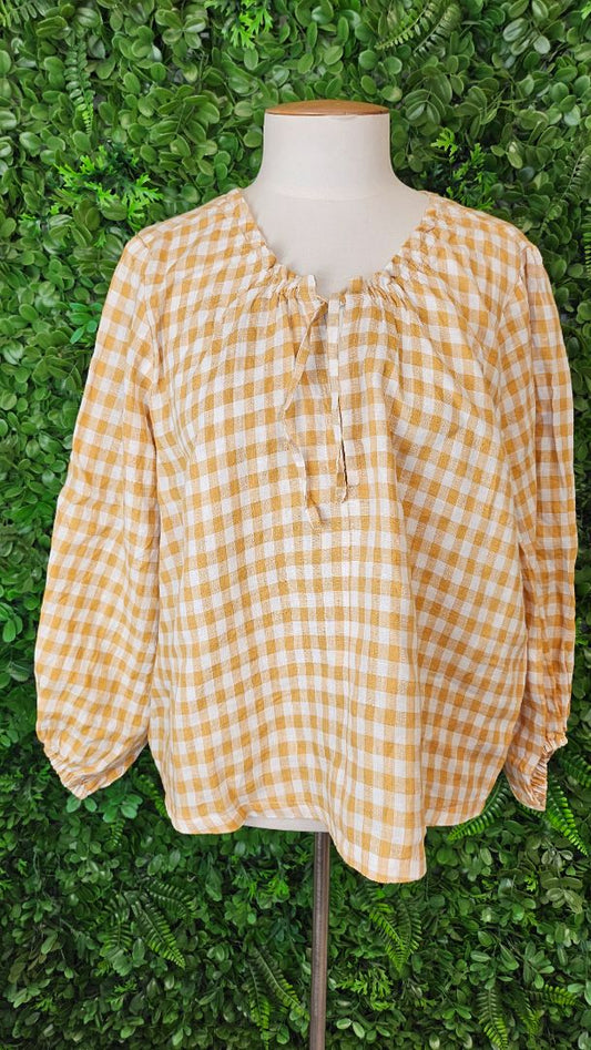 StitchBird Mustard Yellow Gingham Top (14)