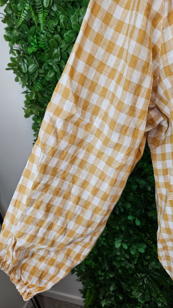 StitchBird Mustard Yellow Gingham Top (14)
