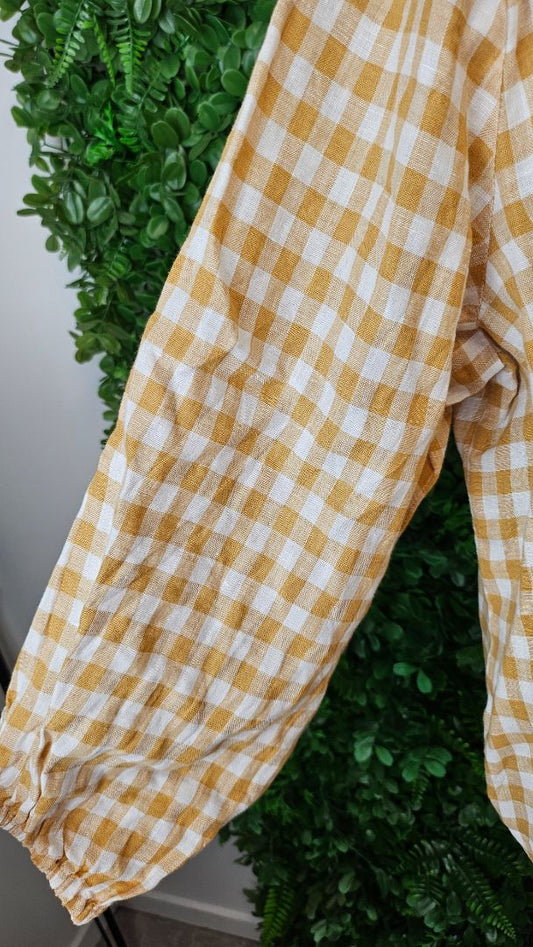 StitchBird Mustard Yellow Gingham Top (14)