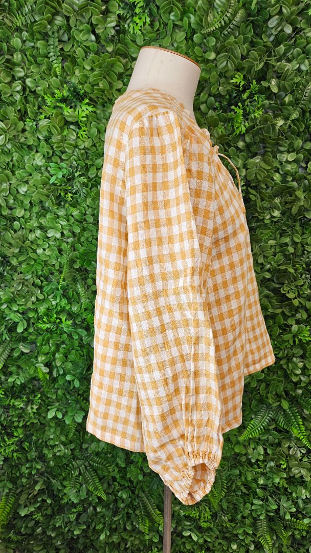 StitchBird Mustard Yellow Gingham Top (14)
