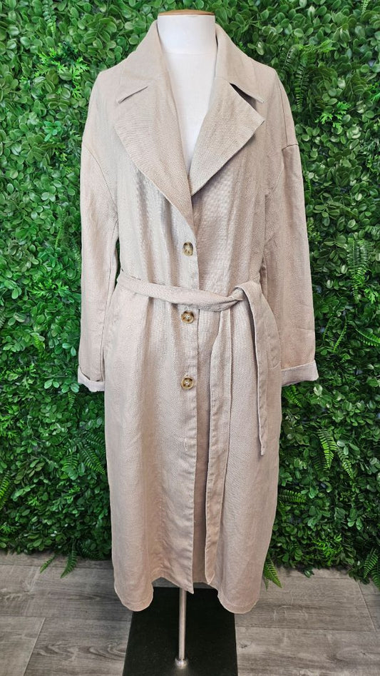 Lordship Linen Oat Linen Trench Coat (14-16)