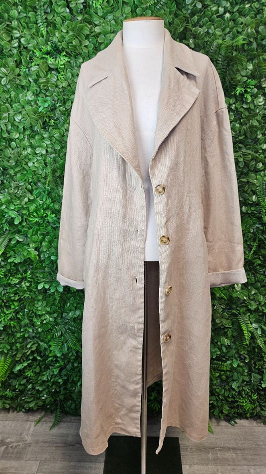 Lordship Linen Oat Linen Trench Coat (14-16)