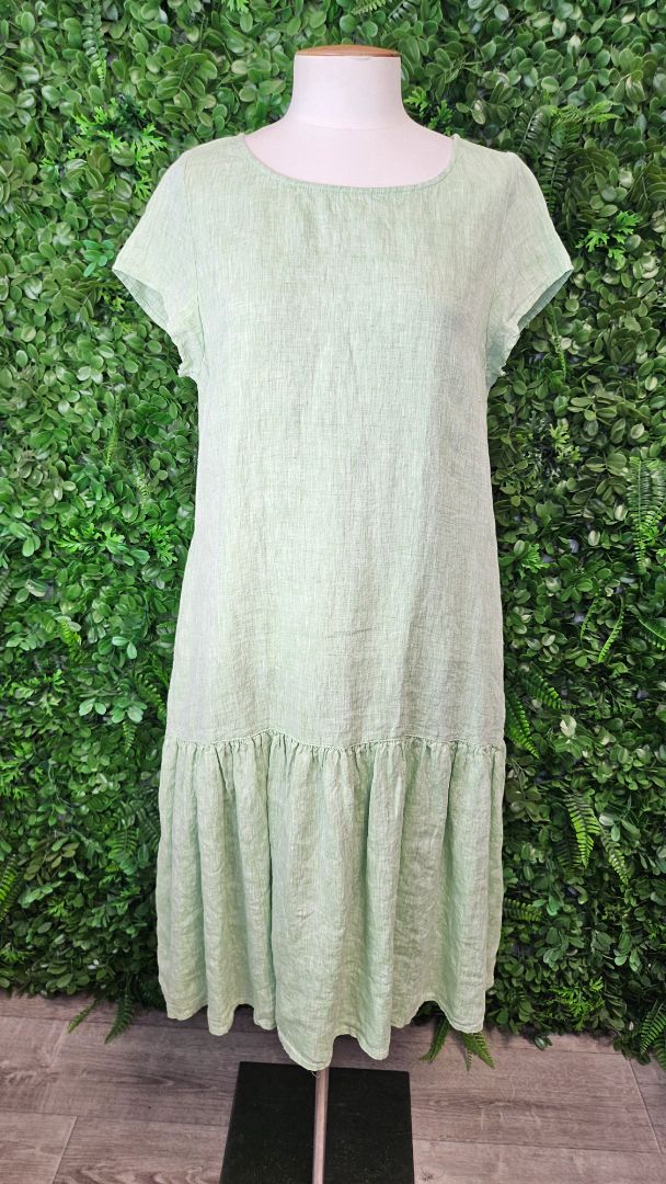 Naturals by O&J Lime Linen Drop Hem Dress (8-10)