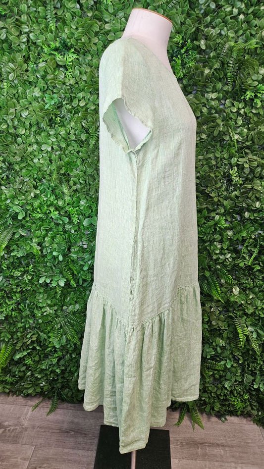 Naturals by O&J Lime Linen Drop Hem Dress (8-10)
