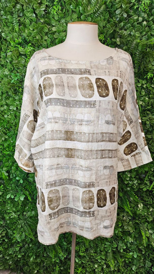 Naturals by O&J Print Linen Top (14-16)