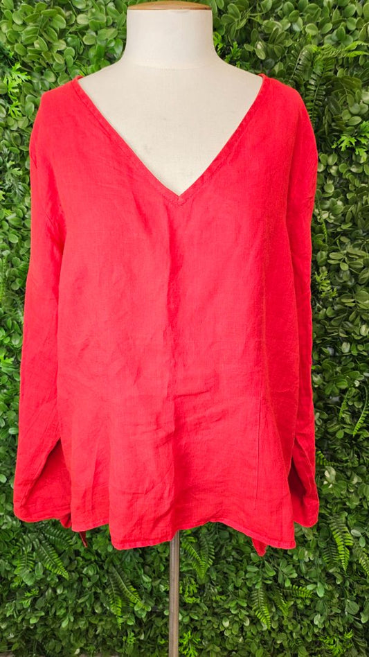 StitchBird Red Linen Top (14-16)