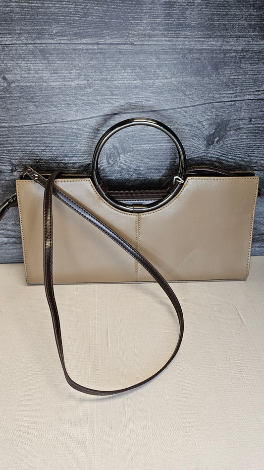 Daniela Moda Taupe/Chocolate Leather Purse (30cmx15cmx4cm)