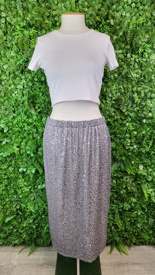 David Pond Silver Sequin Skirt (10-12)